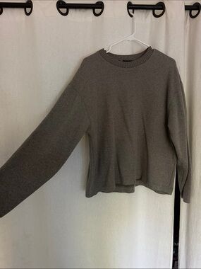 Zara Heather Gray Ribbed Crewneck Sweater